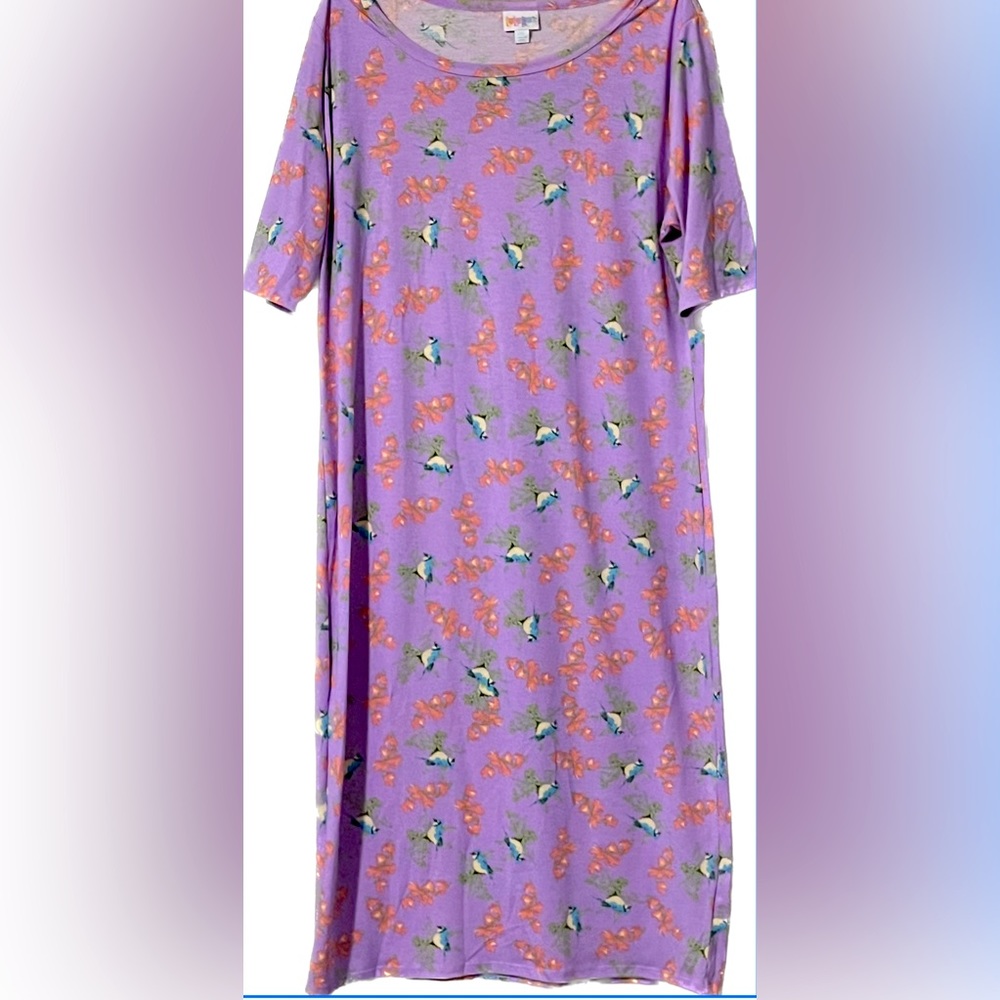Lularoe Julia pink casual dress with Blue Robins & flowers Sz 2XL *updated*